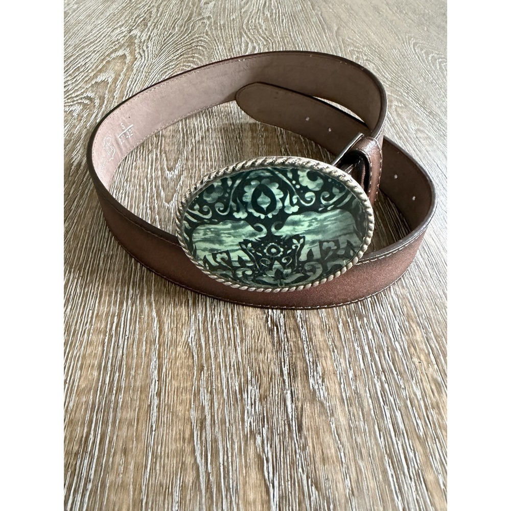 Vera Pelle Brown Italian Leather Belt Western Boho Festival Buckle Sz S 30-32
